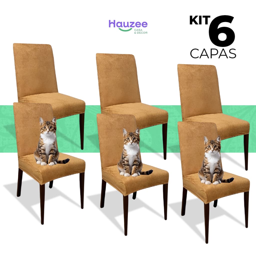 Kit 6 Capa de Cadeira Anti-gato Em Suede Tamanho Universal Encaixe Perfeito Forro Perfeito