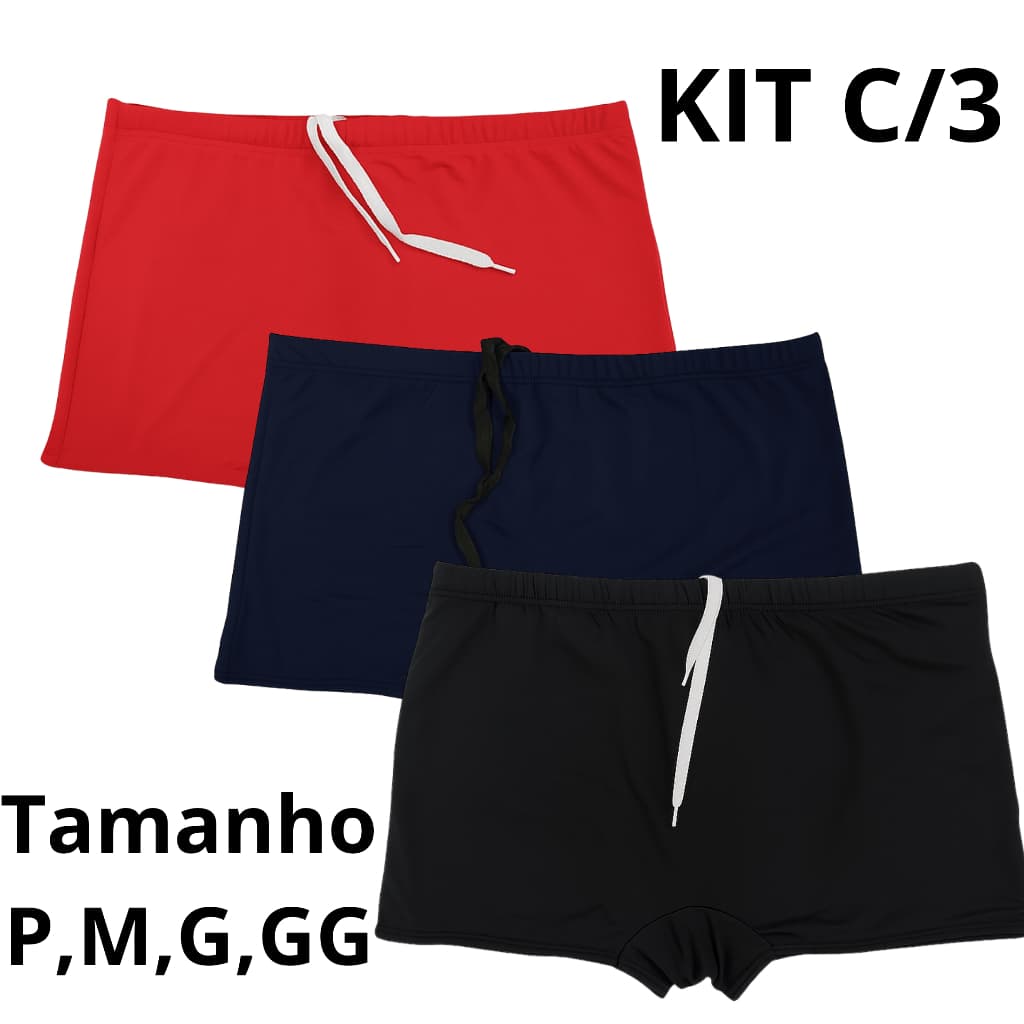 KIT C/3 Sunga Masculina Boxer com Forro e Proteção UV – Envio Imediato