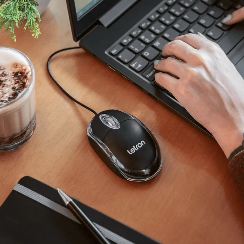 Mouse Optico Office Duo Preto Fio Usb Ergonômico 3D Letron