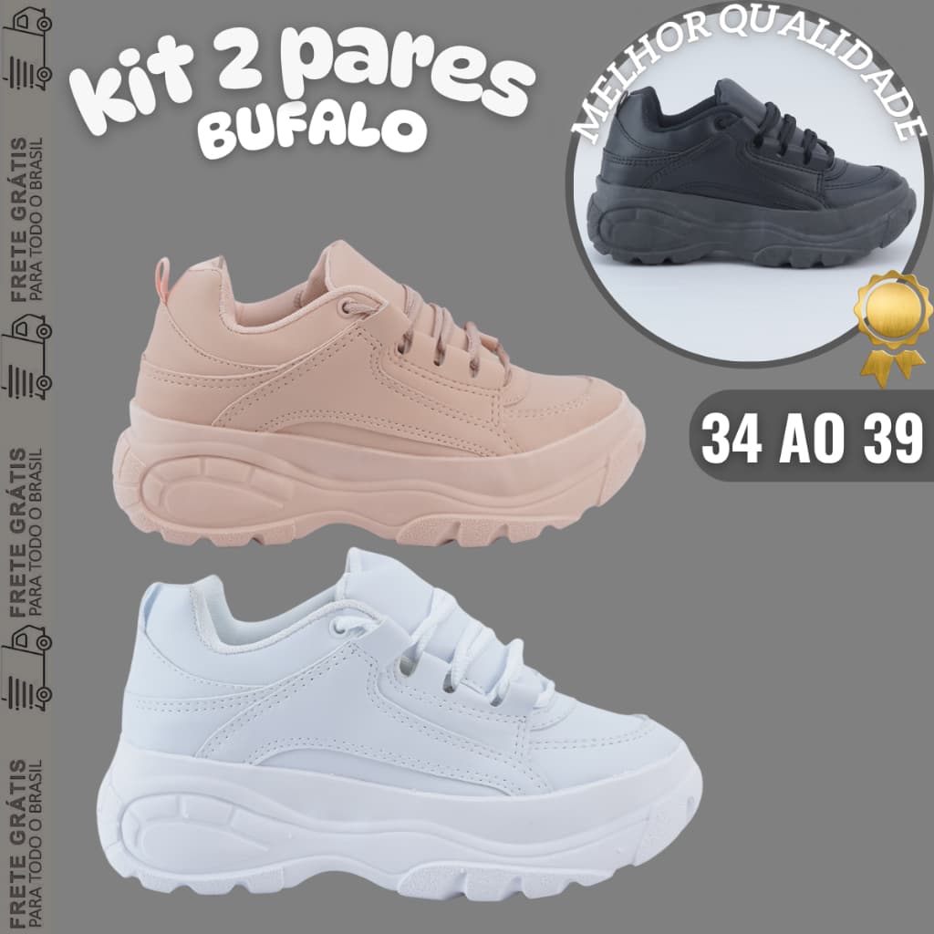 Kit 2 Pares Tênis Buffalo Plataforma Feminino Conforto e Estilo Envio Imediato