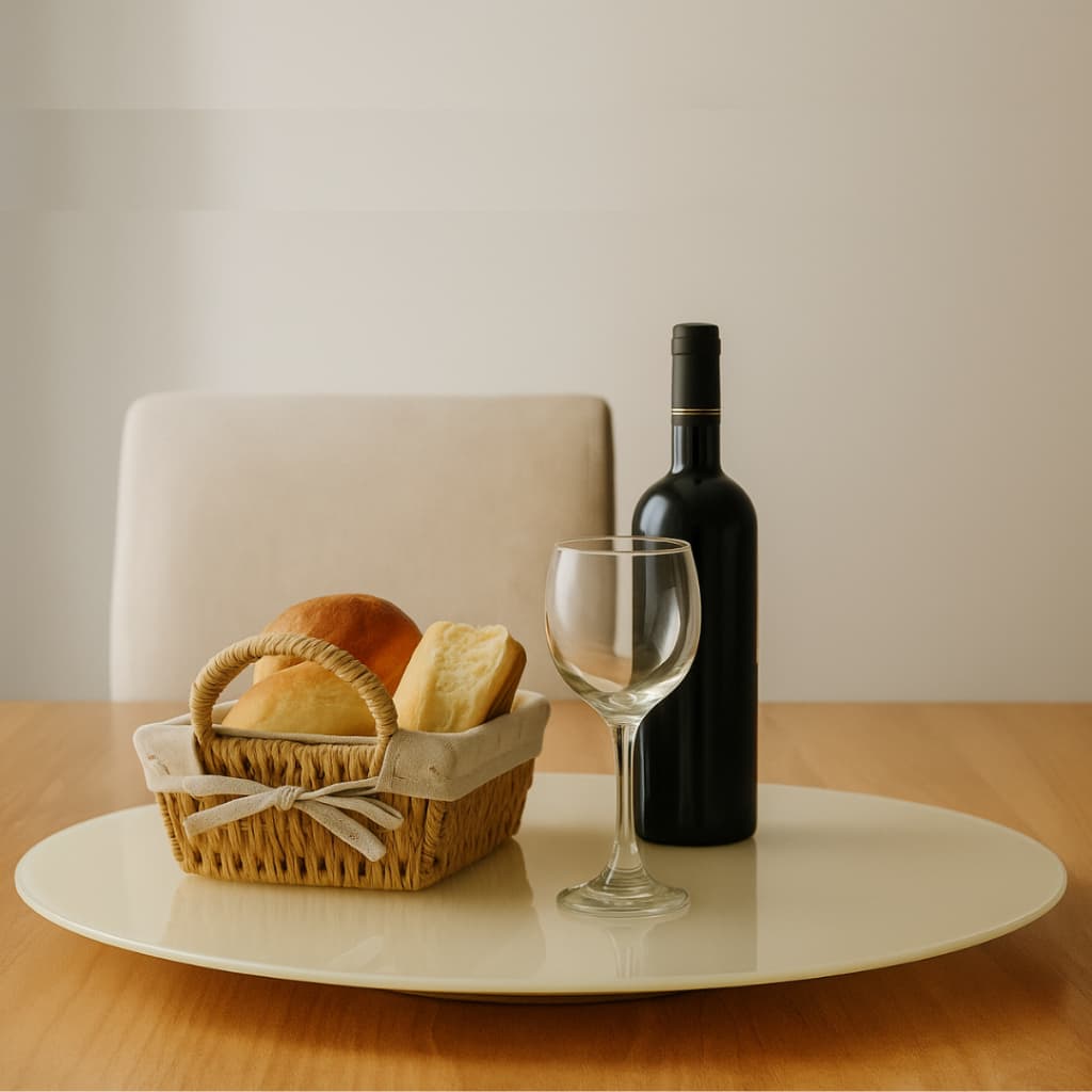 Centro de Mesa Prato Giratório Vidro Temperado Off White 70cm