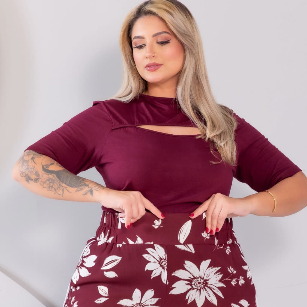 BLUSA MALHA PLUS SIZE MANGA CURTA DECOTE FRENTE DO 42 AO 60
