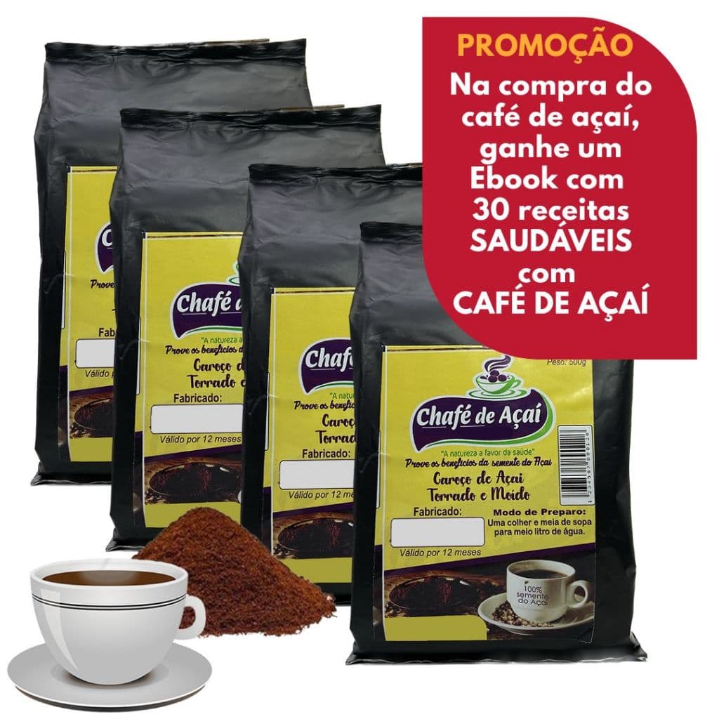 2 kg Café De Açaí Chafe Torrado E Moído 100% Vegano - 500 Gramas