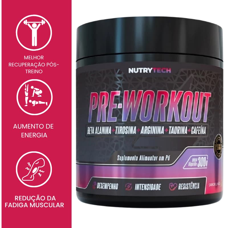 Pré Treino Beta alanina + Tirosina + Arginina + Taurina + Cafeína Em Pó 300g NutryTech