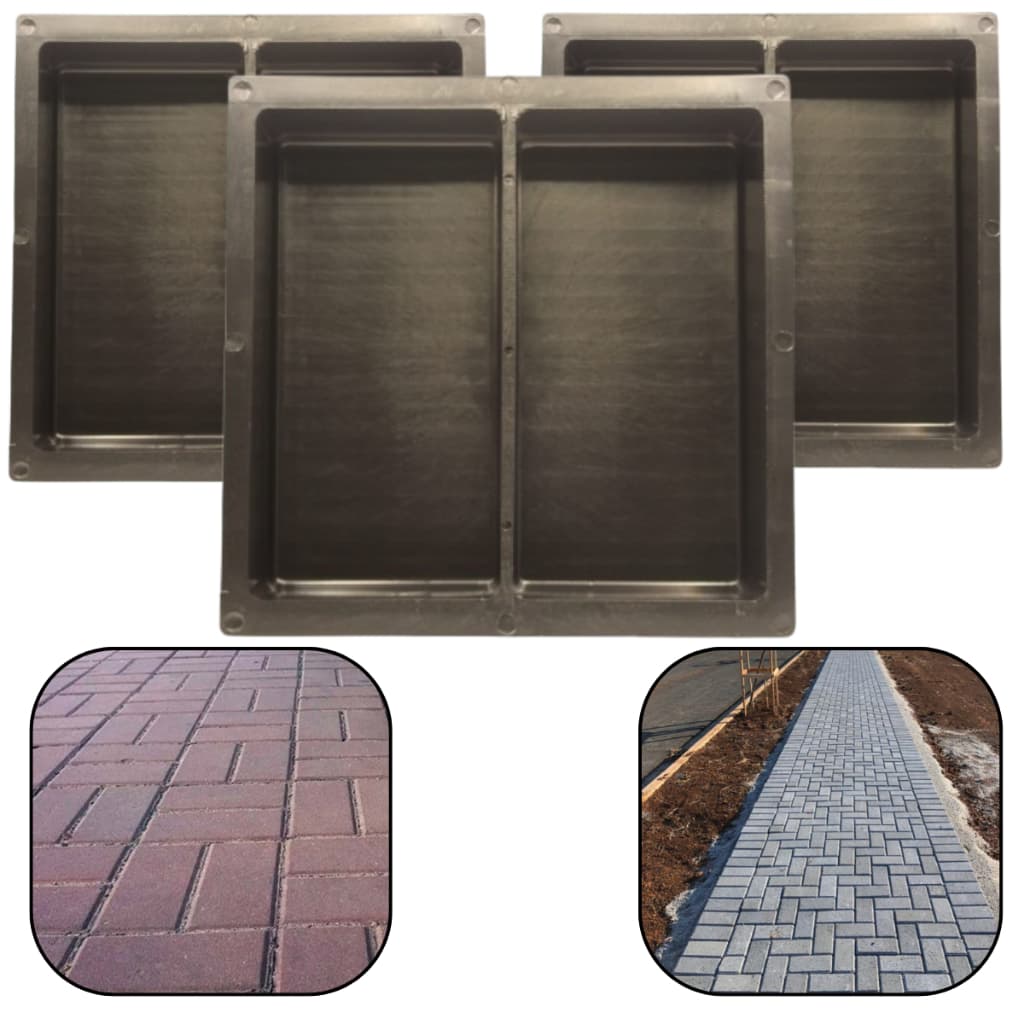 Kit c 3 Forma Bloco Grande Bloquete Rua Tijolo de Calçada Concreto Paver 20x10x8 Pedra Lajota