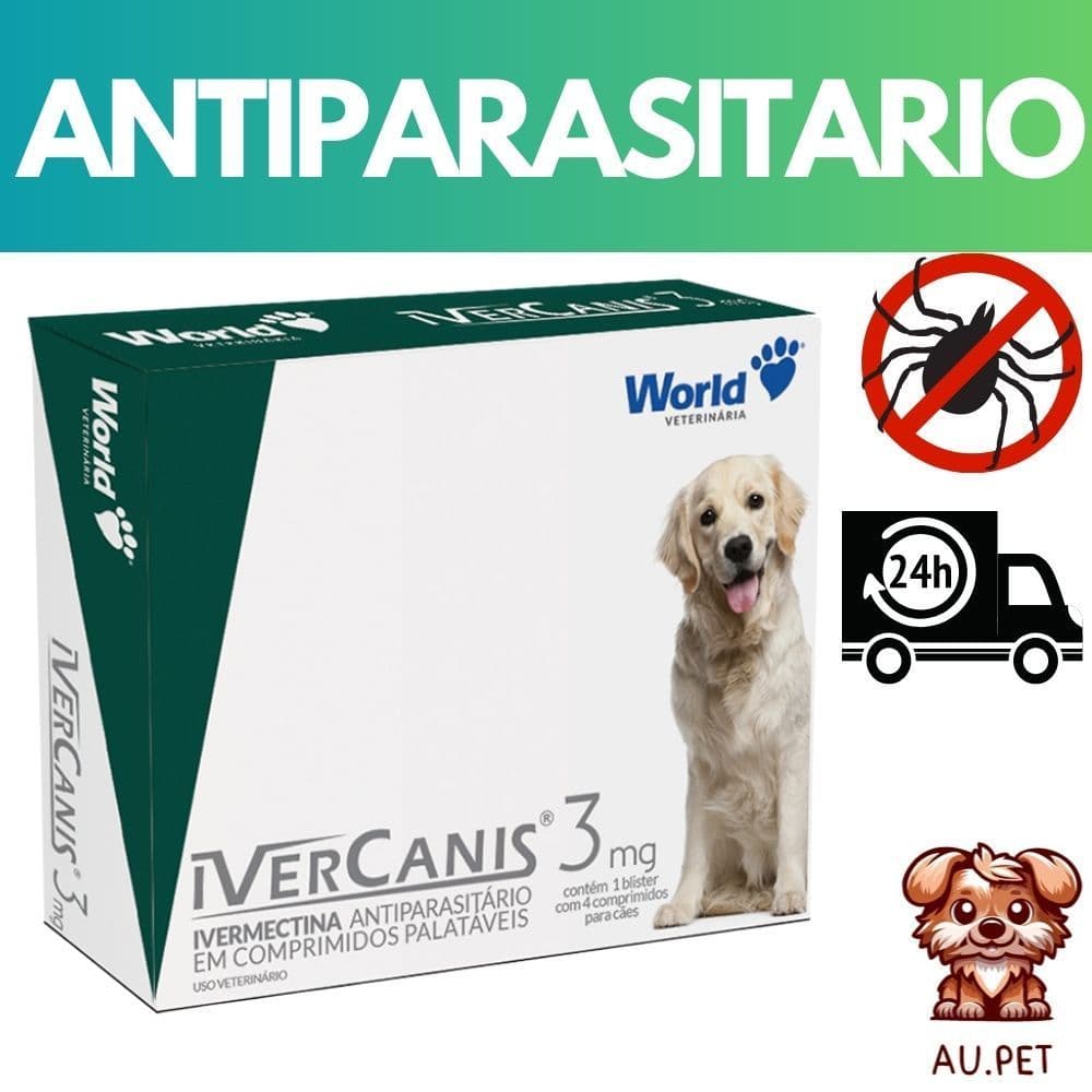 Antiparasitário IverCanis World 3mg para Cães Remédio para Pulgas, Carrapatos, Sarna e Vermes