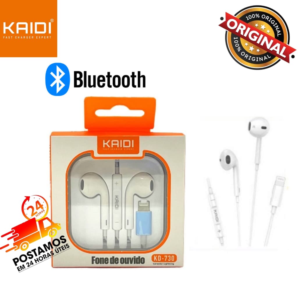 Fone De ouvido Iphone Entrada lightning EarPods Kaidi KD-730 Estéreo  Microfone Controle de Musicas