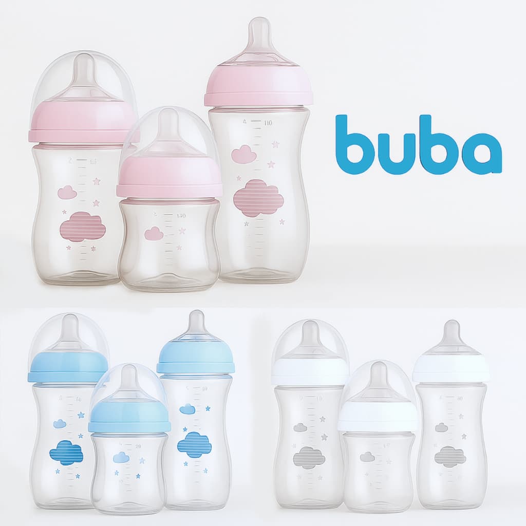 Kit 3 Mamadeiras Buba Easy Flow Anticólica 120ml 270ml e 330ml Livre de BPA