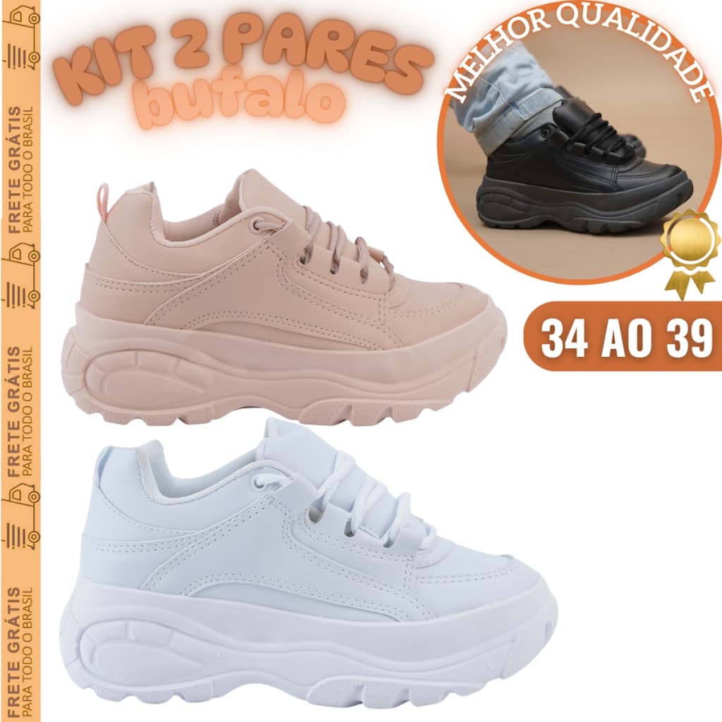 Kit 2 Pares Tênis Buffalo Plataforma Feminino Leve e Estiloso Envio Imediato