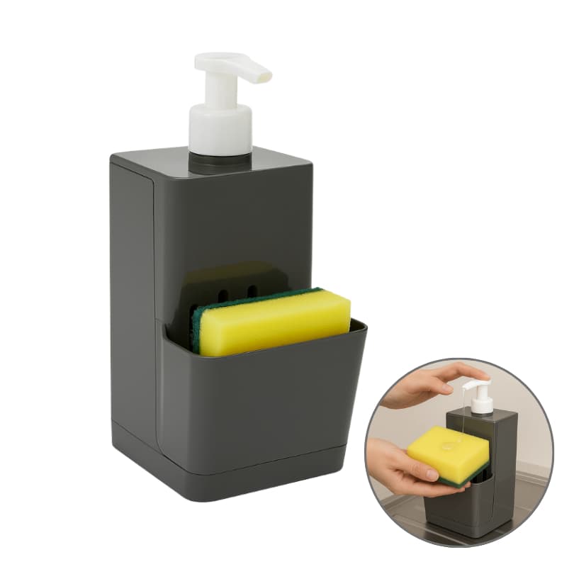 Dispenser Porta Detergente E Bucha Porta Esponja Organizador Prático Para Pia Bancada 500ML