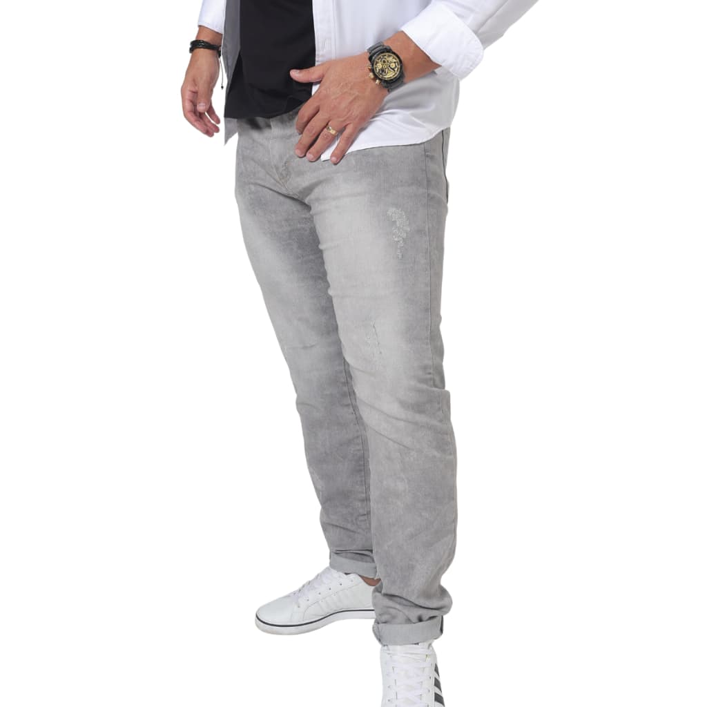 Calça Jeans Masculino Cinza Destroyed Puído Slim Conforto Lions Jeans Casual Sarja Estilosa Trabalho Presente Pai