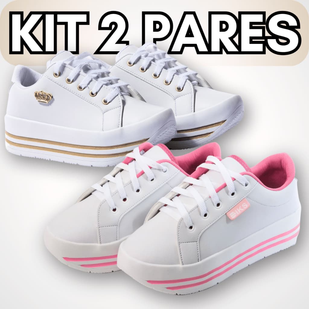 Kit 2 Tenis Feminino Plataforma Tênis Flatform Mulher Jovem Casual Tendencia estiloso
