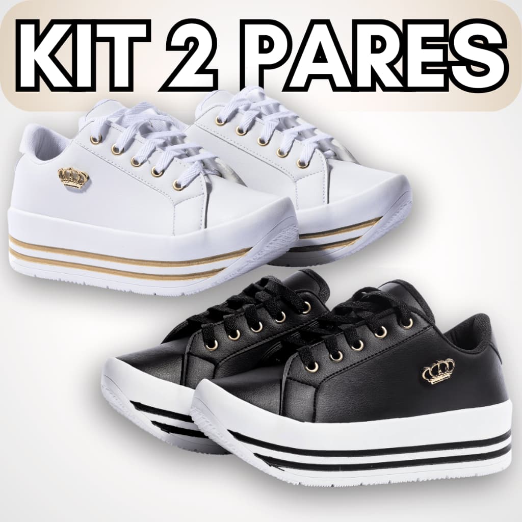 Kit 2 Tenis Plataforma Feminino Casual Lançamento Confortável Fashion Moda Jovem