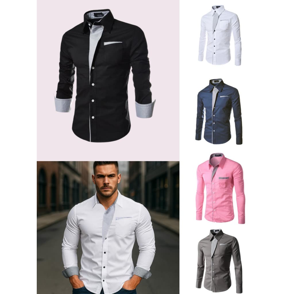 Camisa Social Masculina Slim fit Luxo Moda Estilosa Manga Longa Premium Algodão