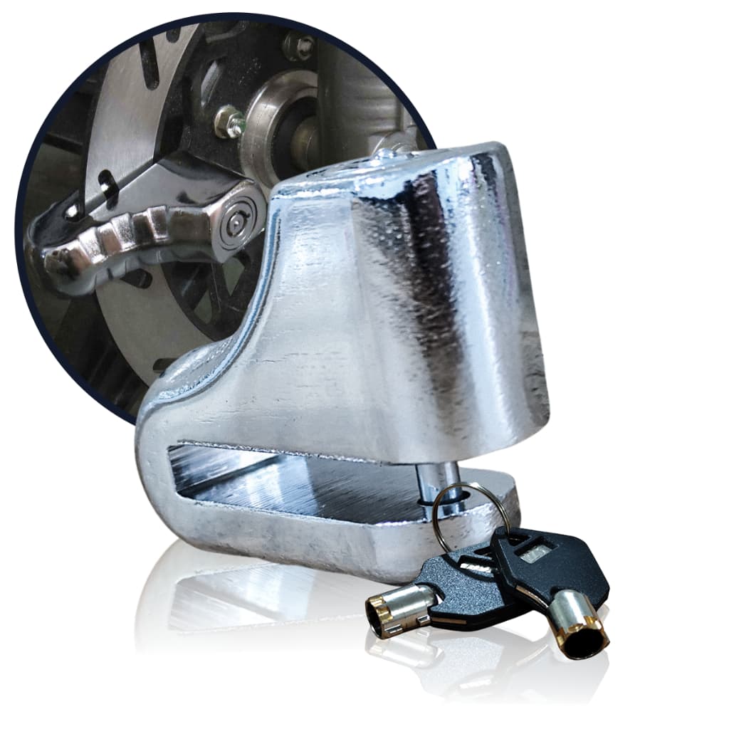 Trava Cadeado Para Disco De Freio Moto Motocicleta Universal 5,5mm com 2 Chave Prata Canhão