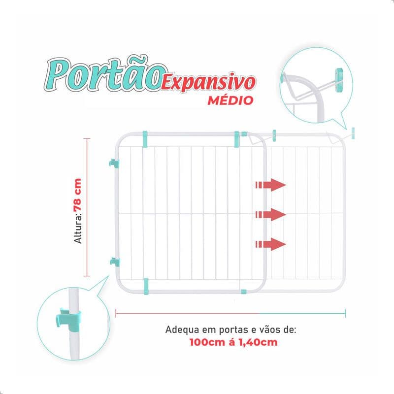 Portão Expansivo Grade Proteção Criança Pet Cachorro ( 70cm a 115cm)
