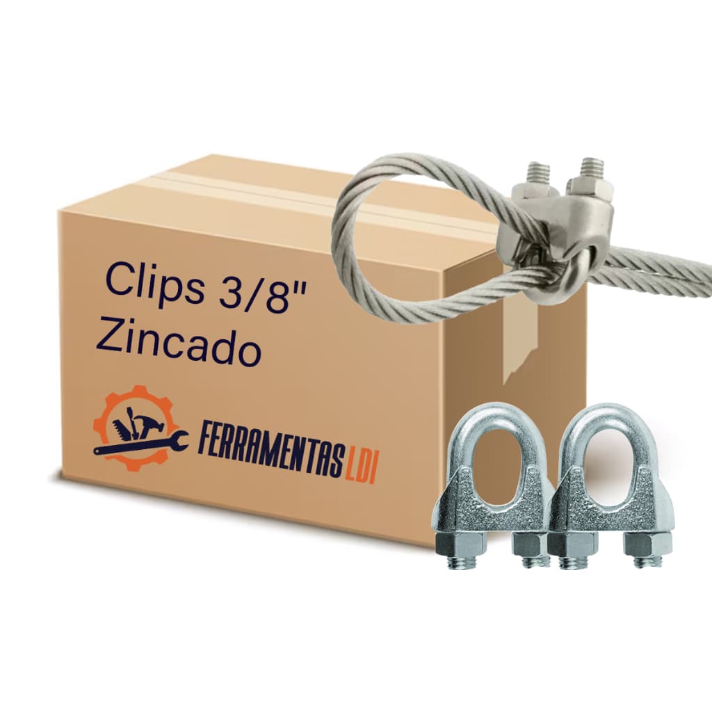 Kit 50 Clips Cabo Aço Guincho Carga Academia Construção 3/8 Zincado