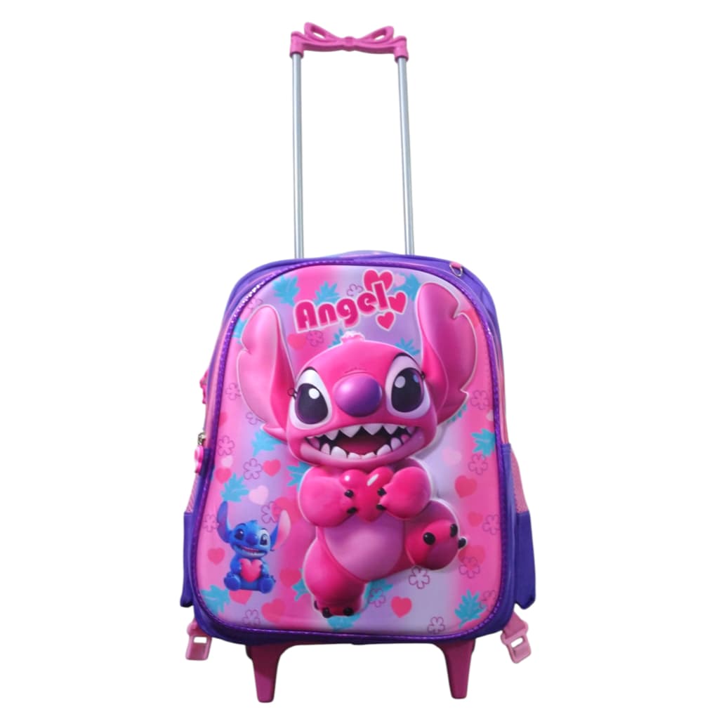 Mochila Escolar Rodinha Lilo Stitch 3D Em Alto Relevo Impermeável