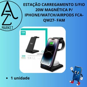ESTAÇÃO CARREGAMENTO S/FIO 20W MAGNÉTICA P/ IPHONE/WATCH/AIRPODS FCA-QW27- FAM