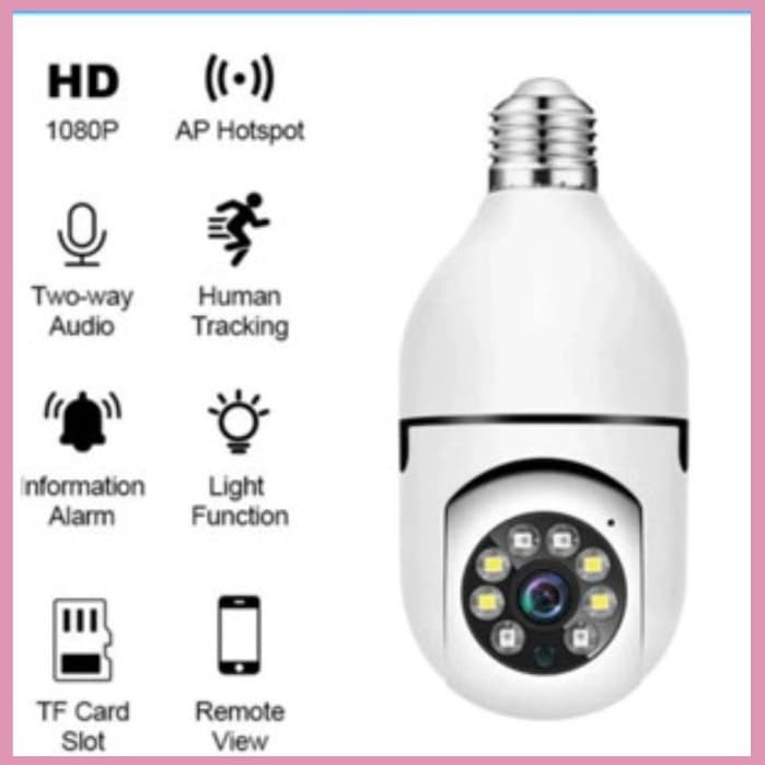 câmera segurança wifi ip 360º com encaixe lampada bocal app full HD 1080 visão noturna