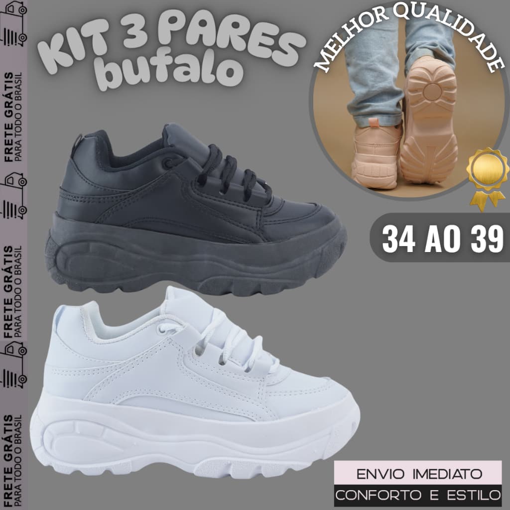 Kit 3 Pares Tênis Buffalo Plataforma Feminino Tendência 2025 Envio Rapido