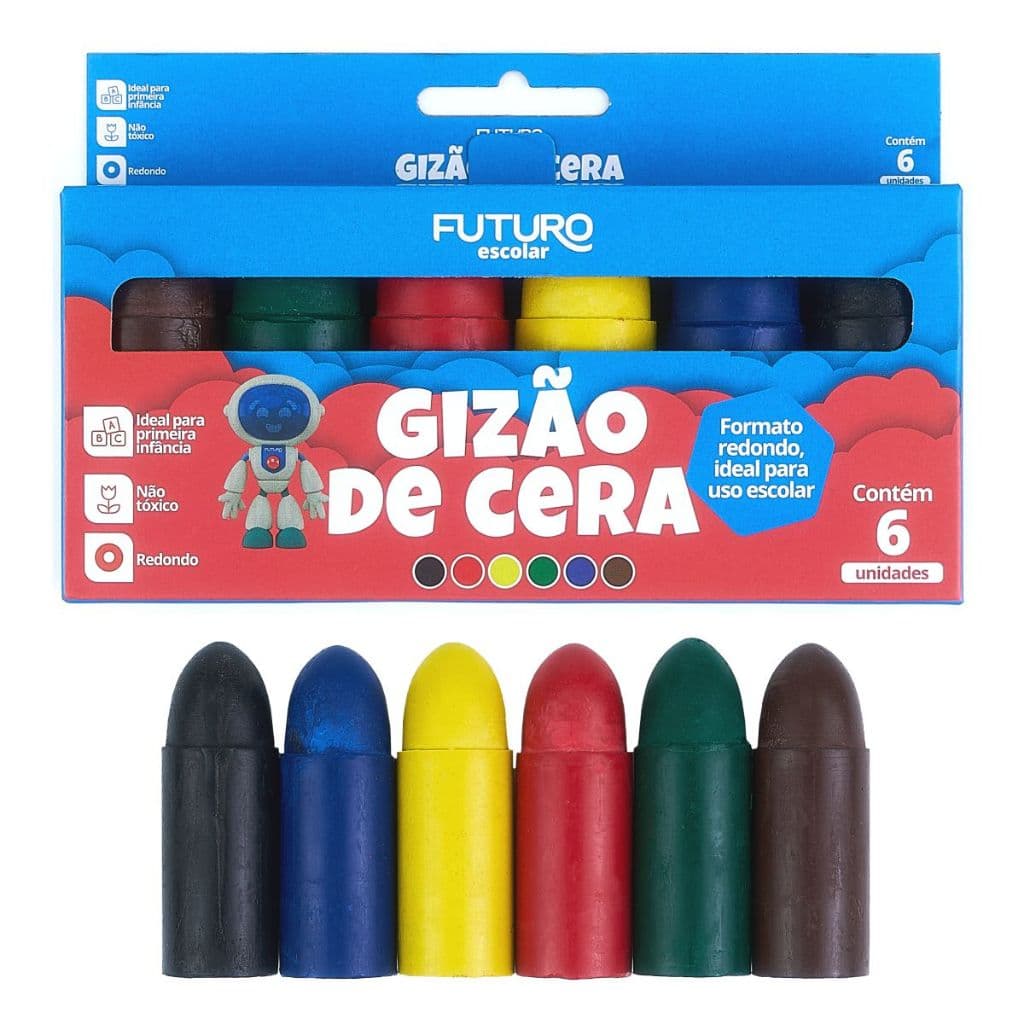 Gizão de Cera Meu Primeiro Giz 6 Cores Infantil Atóxico Formato Anatômico Coordenação Motora Futuro