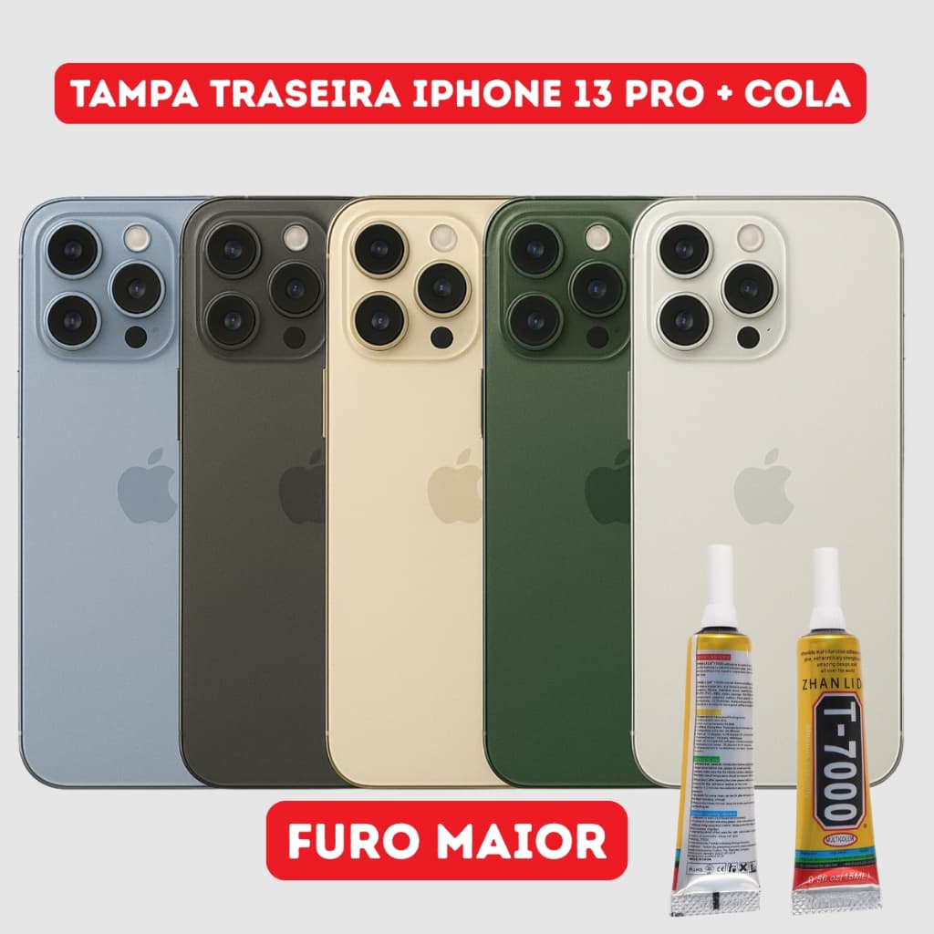 Vidro Traseiro Compatível iPhone 13 Pro Tampa Traseira + Cola Aleatório B7000 Ou T7000 15ml