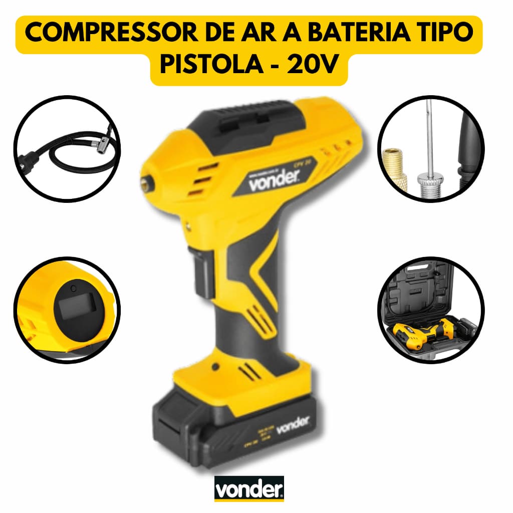 Compressor De Ar a Bateria Tipo Pistola 20v Vonder