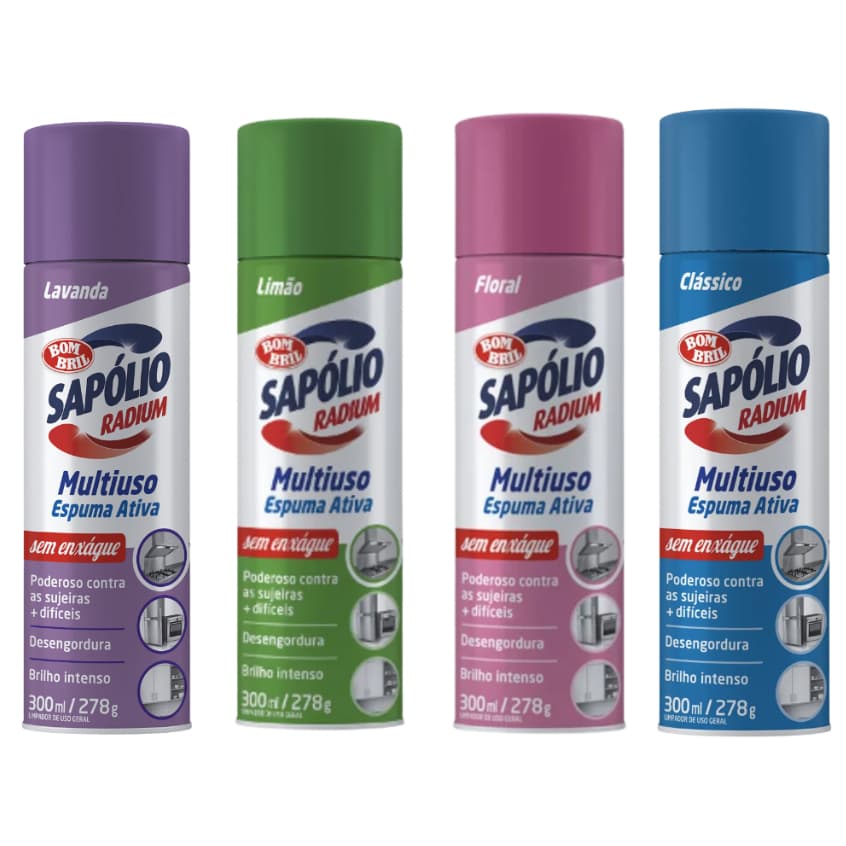 Sapólio Radium Espuma Ativa Bombril 300 ml - Fragrâncias Limão, Lavanda ou Floral