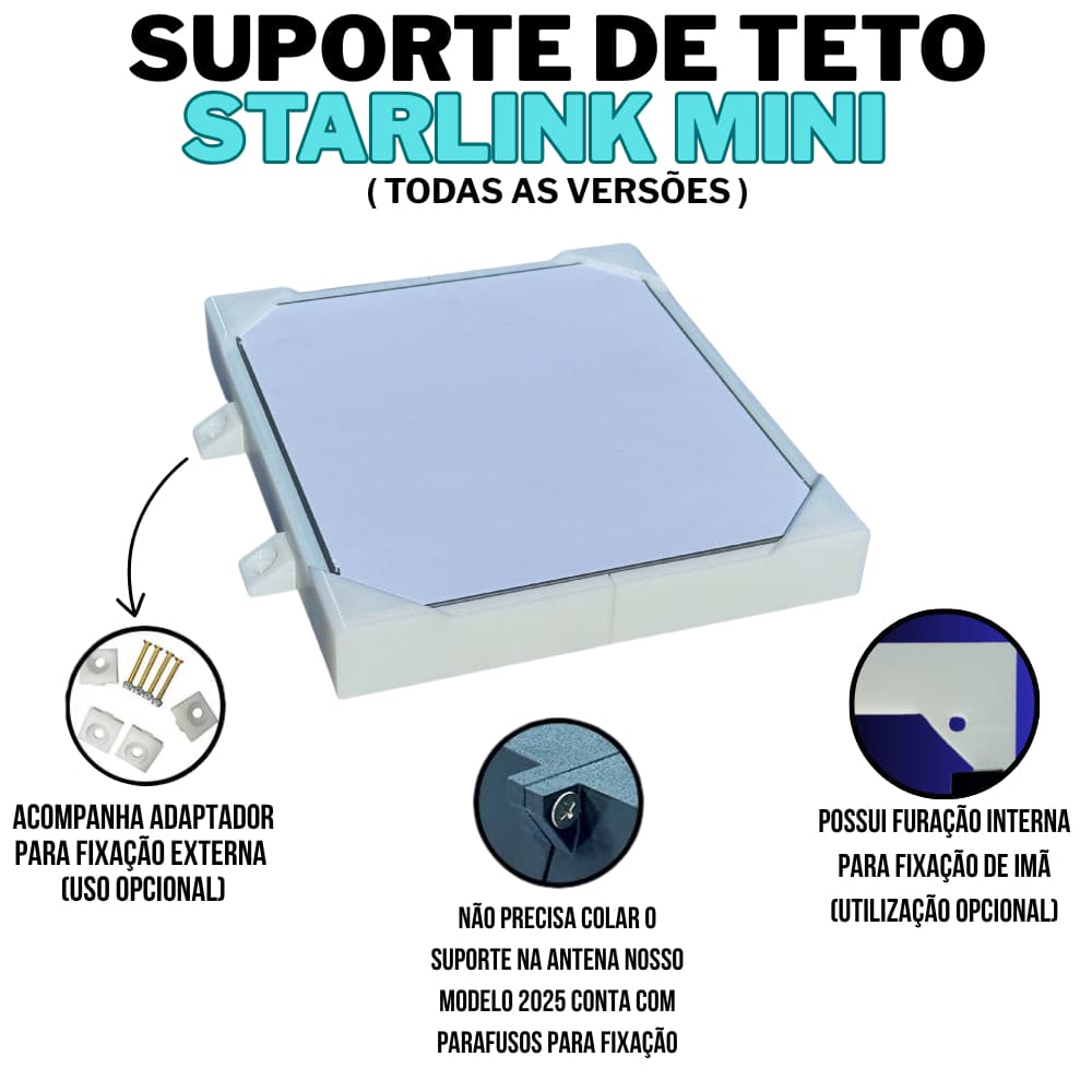 Case Suporte Base Teto Veicular Antena Starlink Mini Geração 4 Internet Motor Home