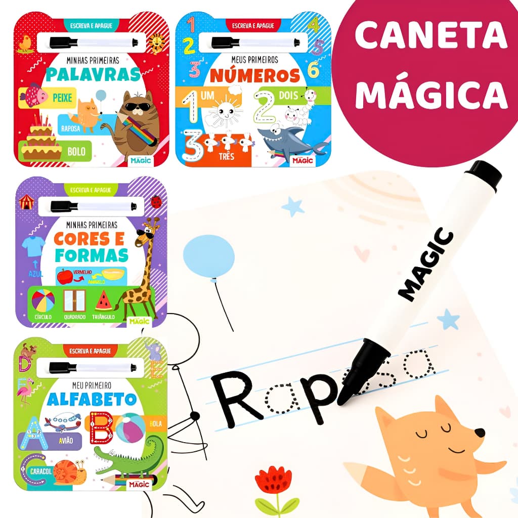 4 Caderno De Caligrafia Infantil Letra Cursiva Com Caneta Apagável Para Alfabetização Infantil