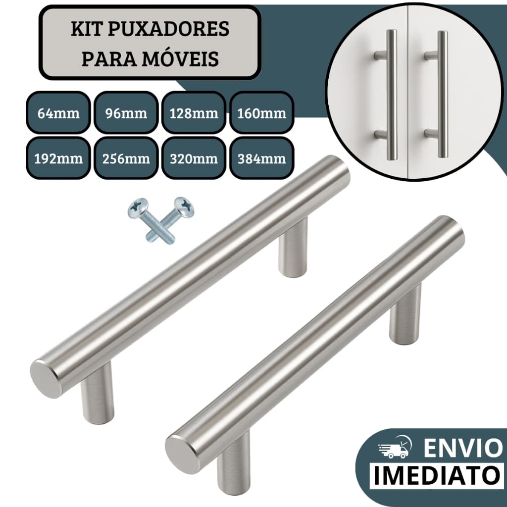 Puxador Haste Redonda Em Aço Inox Tubular Para Móveis Gavetas Armários Guarda Roupa Cômodas