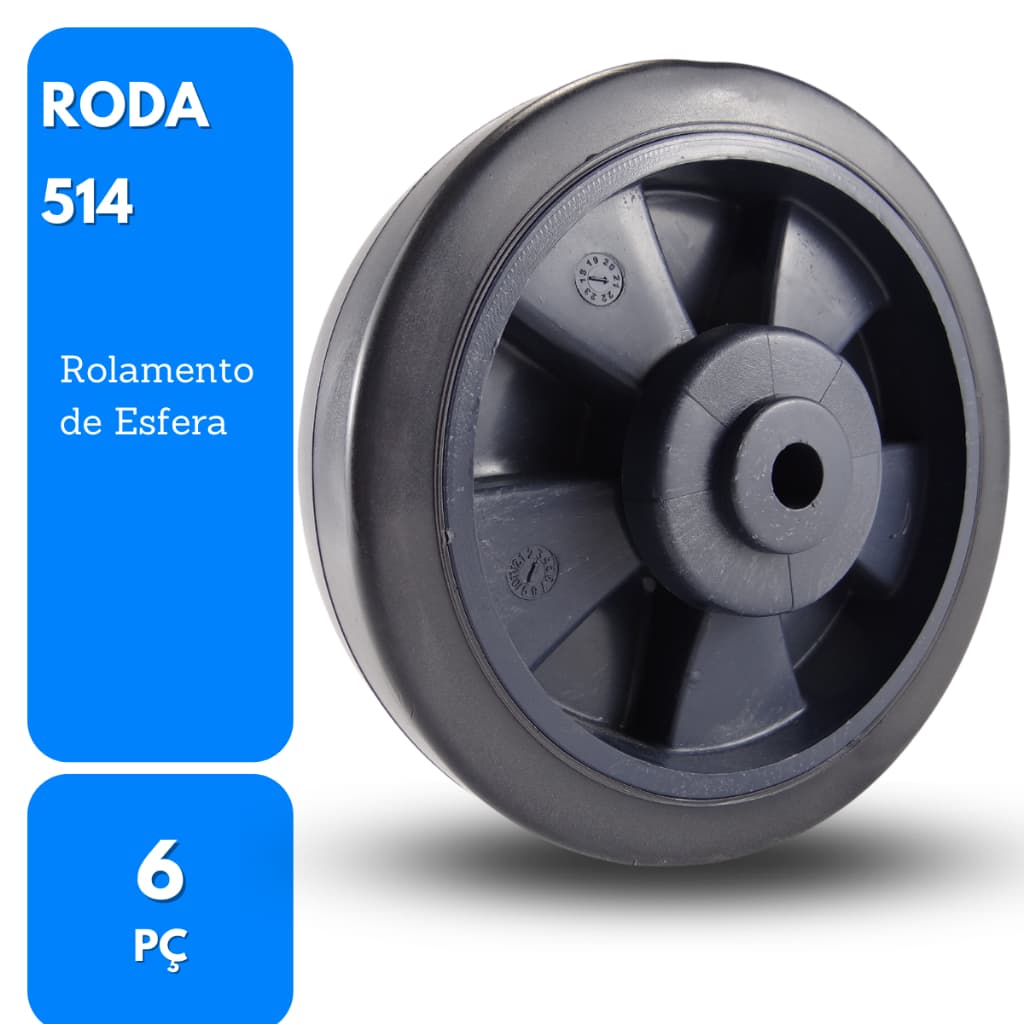 Kit 6 Rodas 514 PVC Carrinho Supermercado Condomínio Industrial 5 Polegadas 120 kg