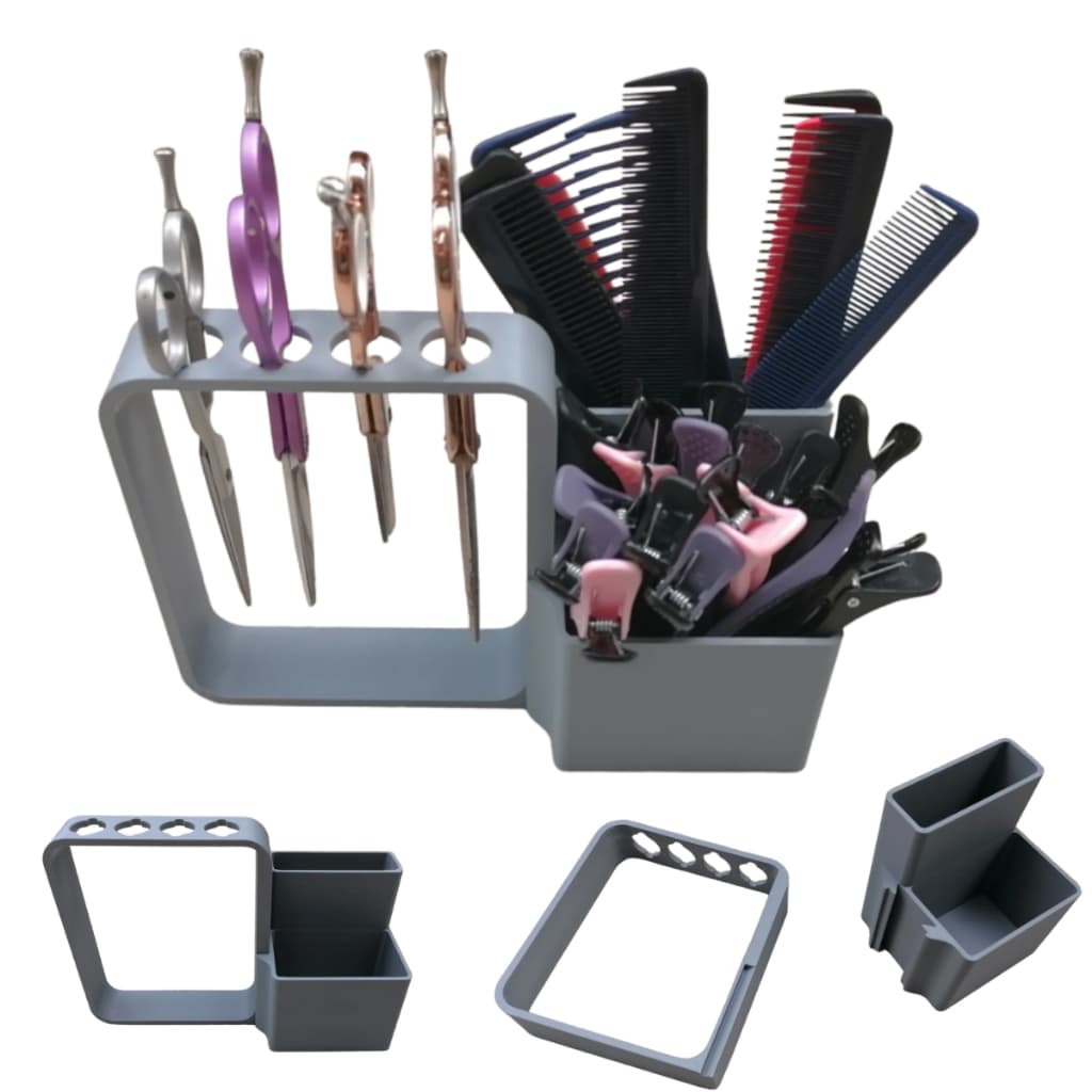 Suporte Porta Tesouras De Cabeleireiro + Pentes + Presilhas Cor Preto
