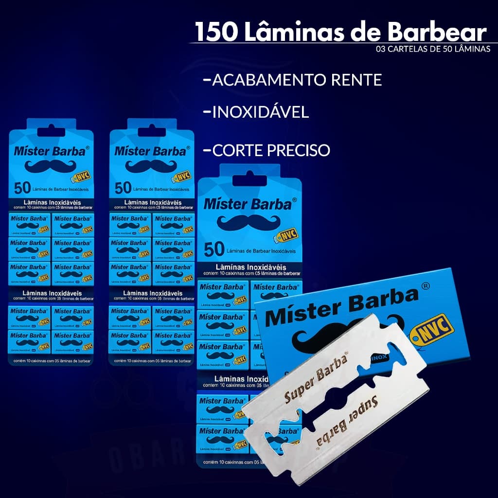 Kit Lâmina De Barbear Mister Barba Blade Para Navalha Com 50 Lâminas