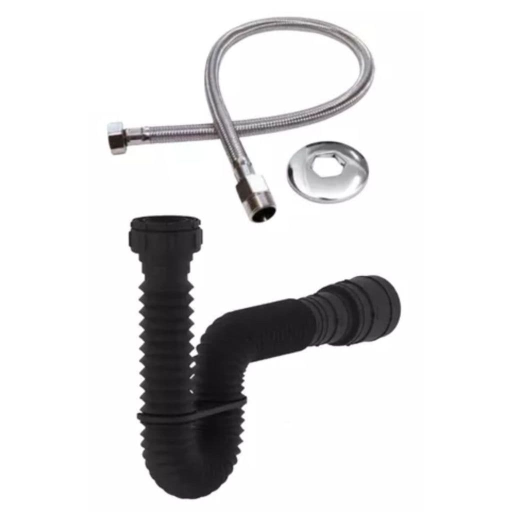 Engate 40 cm Inox+ Sifão Sanfonado Black Pia Banheiro