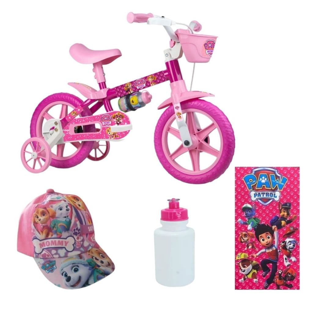 Bicicleta Patrulha Canina Skye Aro 12 Passeio - 4 itens