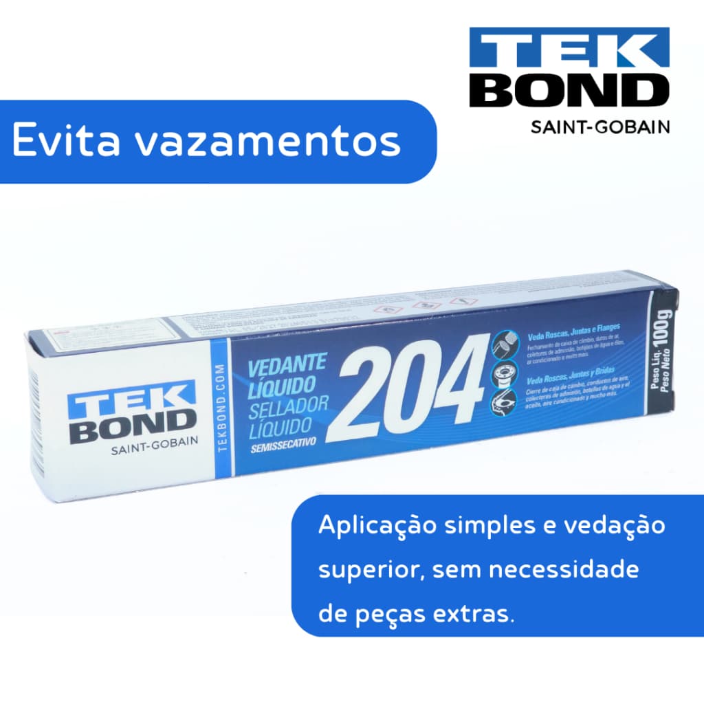 Veda Rosca Líquida 204 100g Flanges e Roscas Branco Vedante Forte Fácil Aplicação - TEK BOND