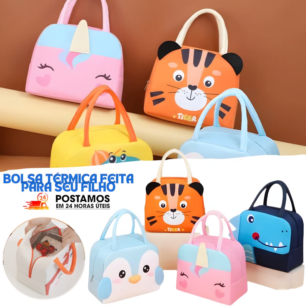 Bolsa Térmica Lancheira Infantil Para Escola Portátil Com Isolamento Térmico Estampas de Animais
