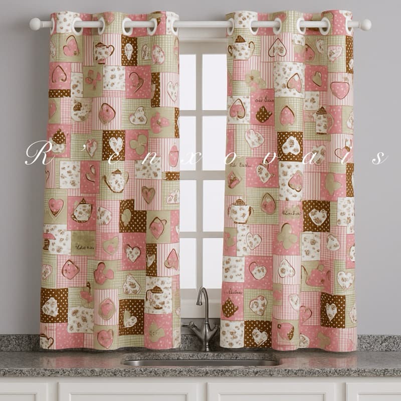 Cortina Cozinha Estampada 2,80x1,20 Com Ilhós Para Varão Simples