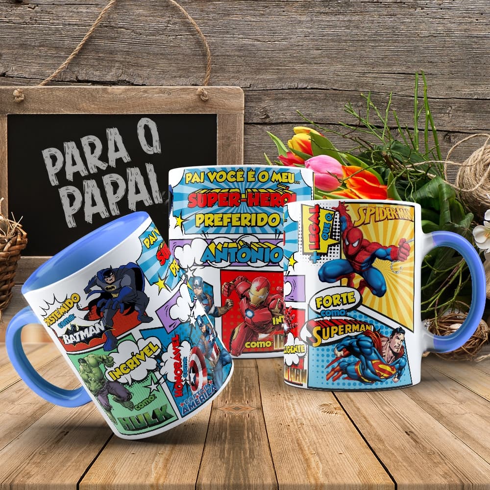 Caneca Personalizada Meu Super-Herói Preferido com Nome, Cerâmica– Presente dia dos pais, presente aniversário