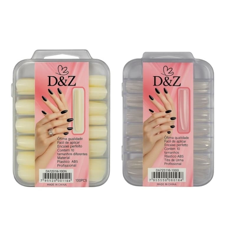 kit atacado Postiça curvatura C realista D&Z EXTRA GRANDE D&Z 100 unidades de Unhas postiças Transparente ou leitosa D&Z