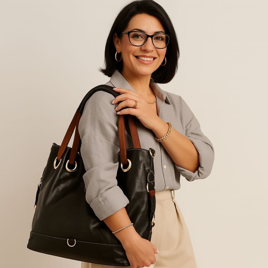 Bolsa Feminina Grande Maxi Espaçosa Preta Couro Trabalho Pequenas Viagens Ombro ou Transversal Ótima Qualidade Moderna!!