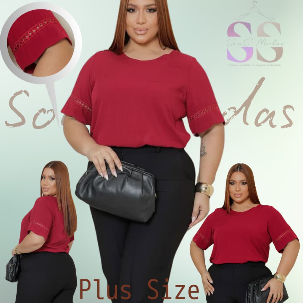 Blusa Feminina Plus Size Elegante Social Curve Casual Manga Curta em Viscolinho Conforto e Estilo