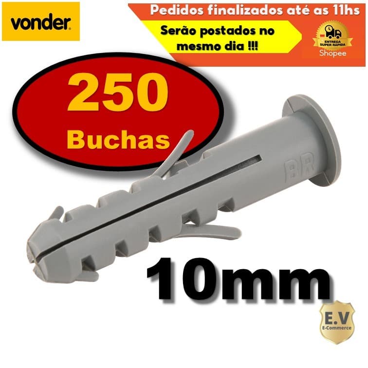 250 Peças Buchas 10mm de Fixação Vonder com Anel Para Concreto Parede Alvenaria Armarios Cantoneiras