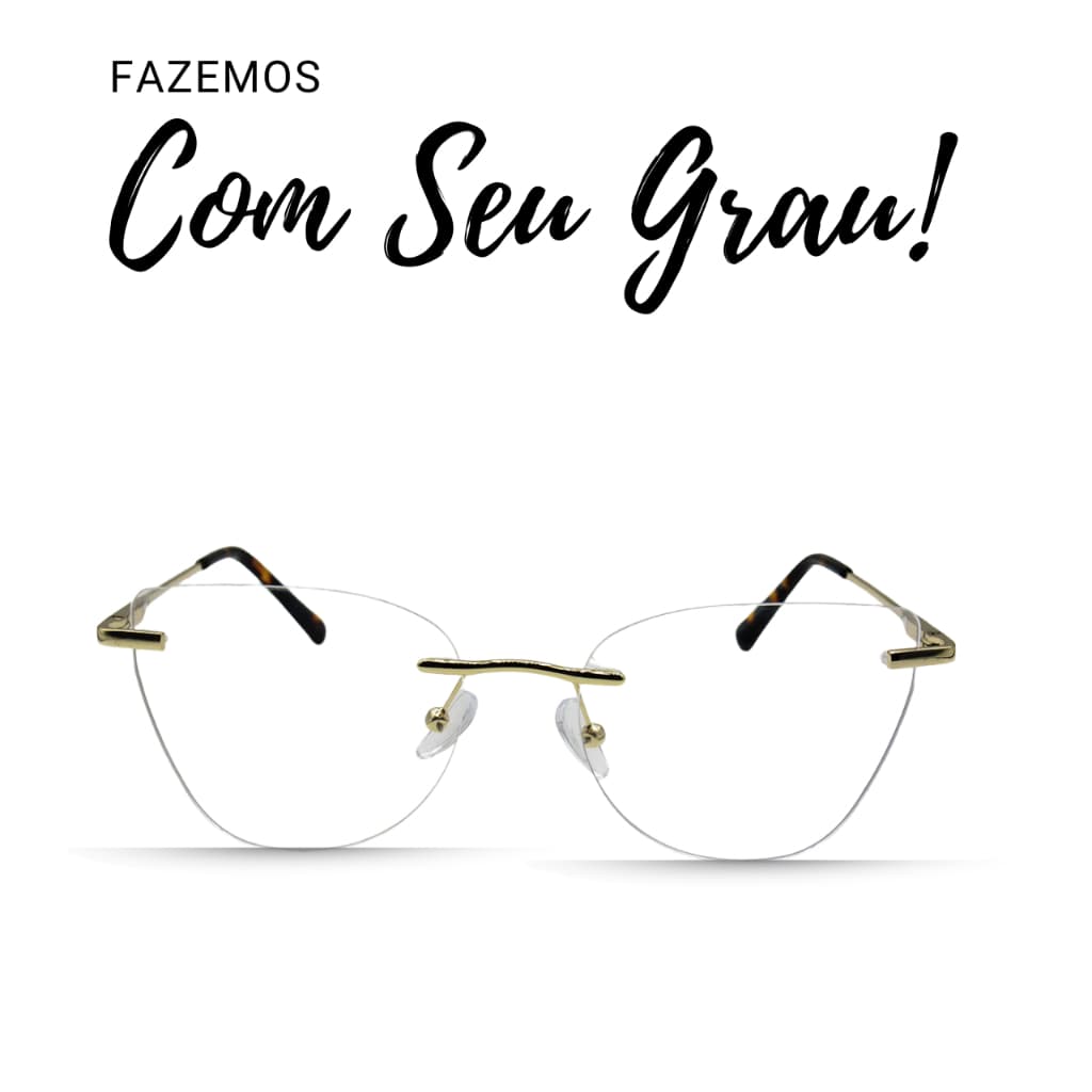 Óculos De Grau Feminino Gatinho Parafusado Flutuante Leve Elegante Confortável Estilo Sem Aro