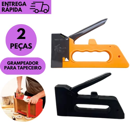 Kits 2 ou 1 Grampeador Manual para Tapeceiro Reforçado Aço Profissional Preto ou Amarelo