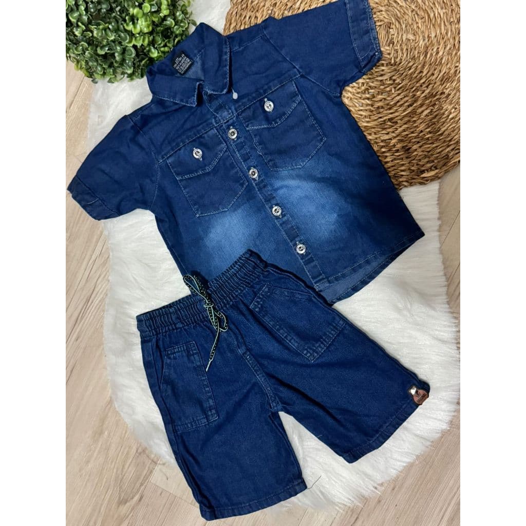 Conjunto JEANS Molinho Menino Infantil 01 a 03 anos ( Camisa e Bermuda )