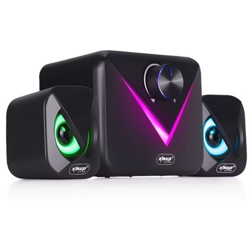 Caixa De Som Home Theater Subwoofer Led Rgb 2.1 Cabo P2