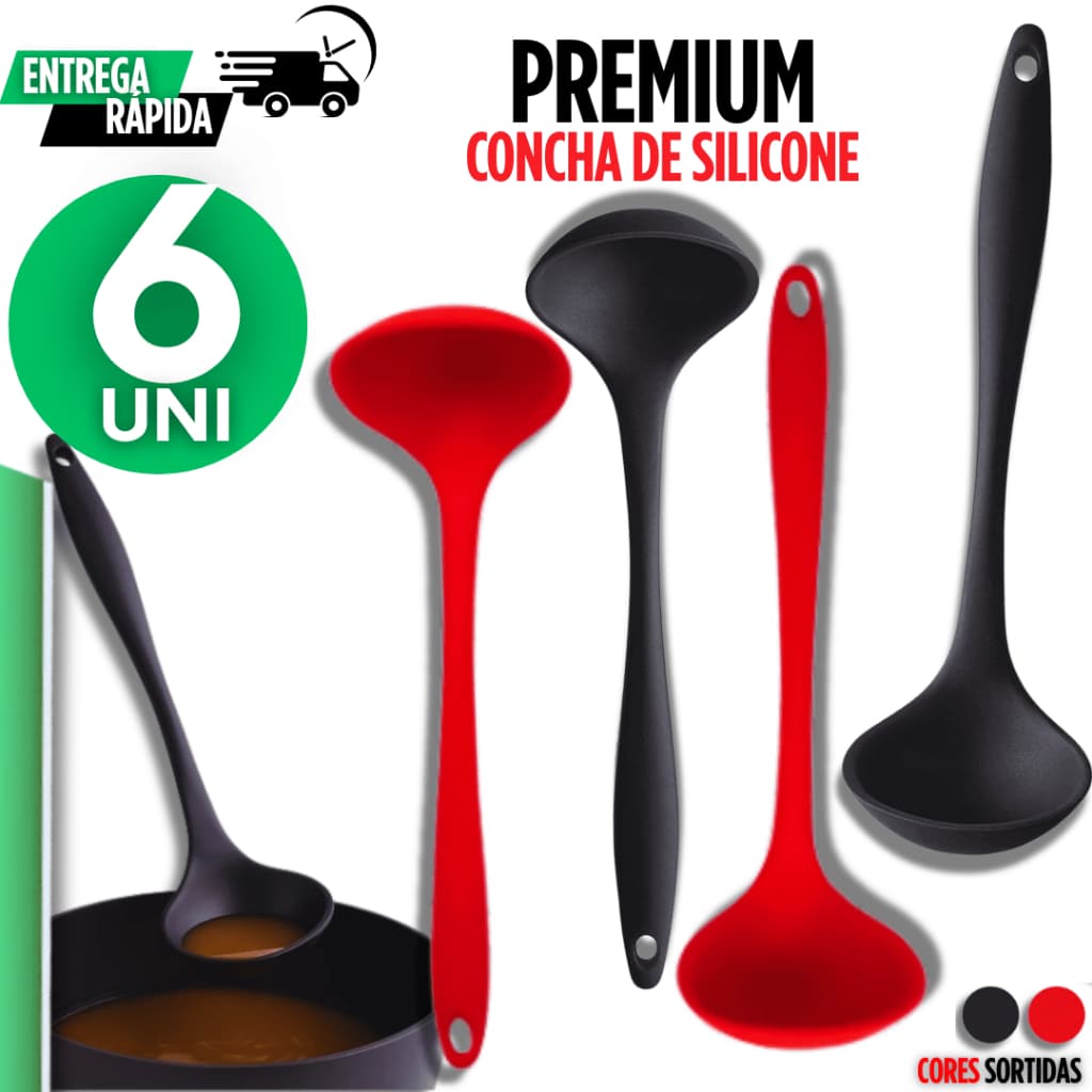 Conjunto 06 unidades Multiuso  Concha de Silicone Premium 29Cm Casa Cozinha Buffet Restaurante Culinária